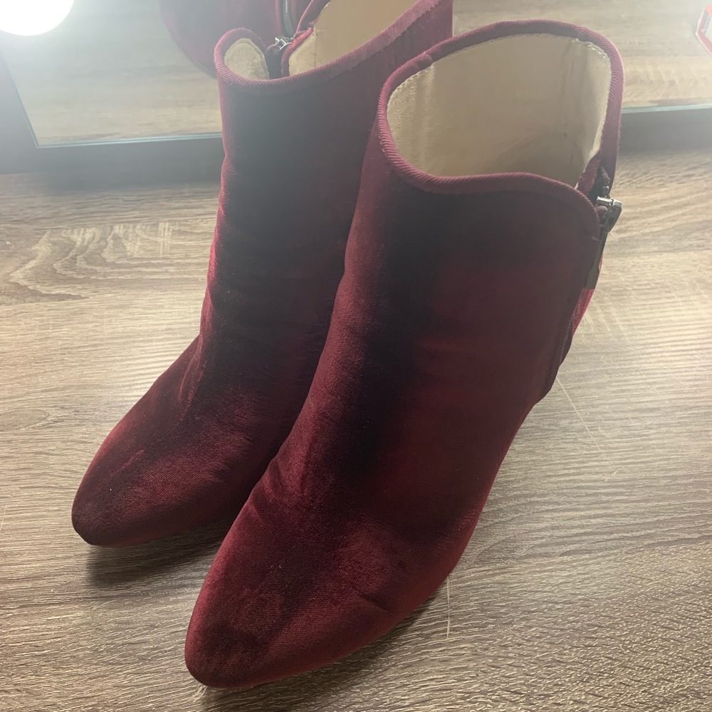 COPY - Burgundy velvet mid calf booties